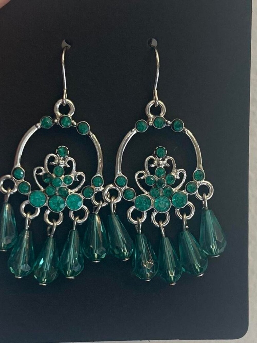 Green Chandelier Drop Earrings Costume Jewelry